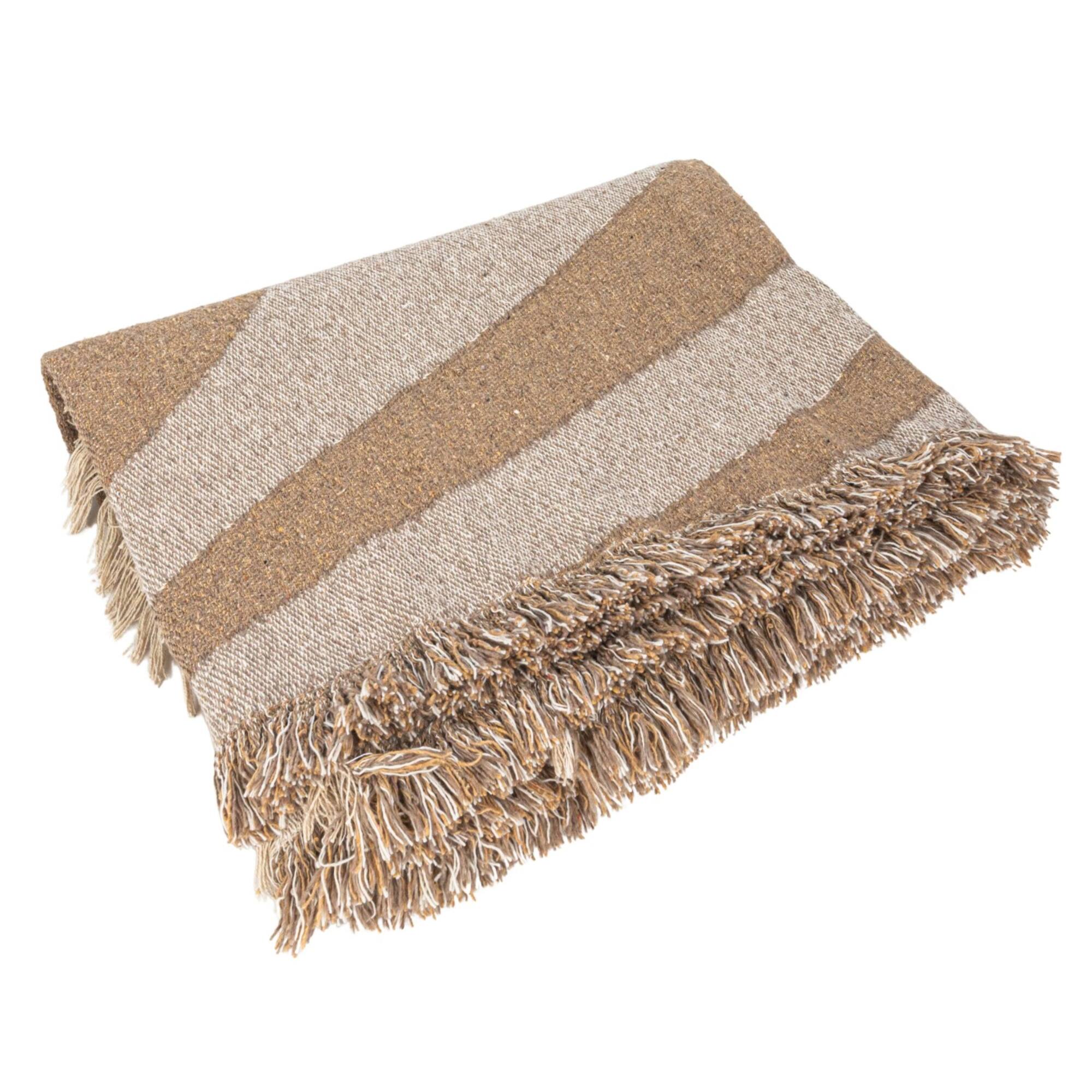 Hello Honey® Brown & Beige Wave Design Woven Reclaimed Cotton Blend Throw with Fringe